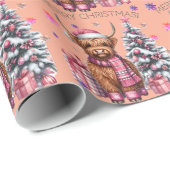 Niedliches Hochlandkuh Pink Weihnachtswrapping Pap Geschenkpapier (Rolleneckpunkt)