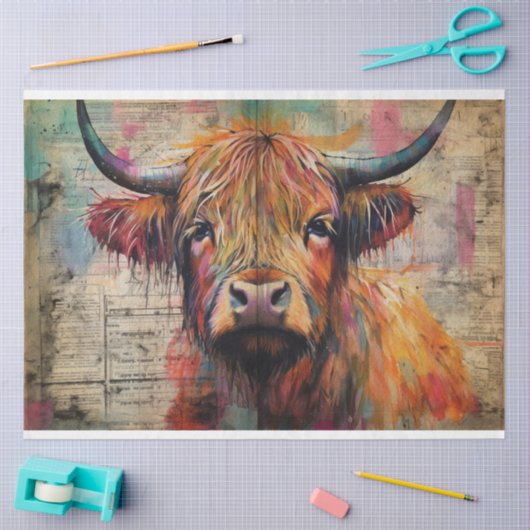 Niedliches Hochlandkuhportrait Ephemera Seidenpapier (Basteln)