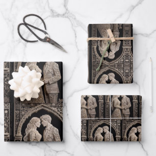 Niedliches Hochzeitspaar aus Geschenkpapier Set