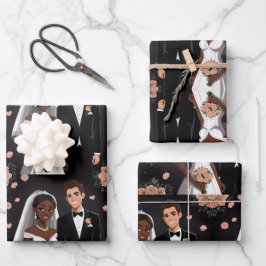 Niedliches Hochzeitspaar mit großem fröhlichen Läc Geschenkpapier Set