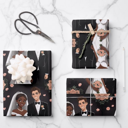 Niedliches Hochzeitspaar mit großem fröhlichen Läc Geschenkpapier Set (Vorderseite)