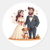 Niedliches Hochzeitspaar mit Hunden - Spooky Paste Runder Aufkleber (Vorderseite)