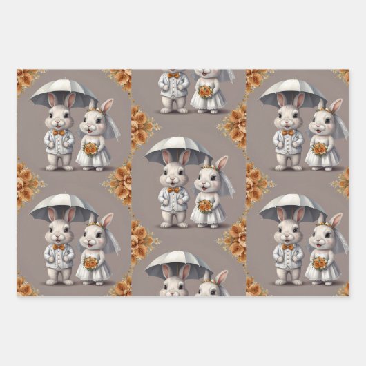 Niedliches HochzeitsRabbit Geschenkpapier Set (Vorderseite 3)