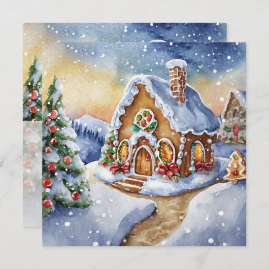 Niedliches Holiday Gingerbrot House Einladung (Vorne/Hinten)