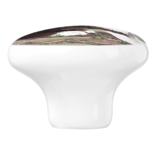 Niedliches holländisches Kaninchen Bunny Sage Wood Keramikknauf (Seitenansicht)