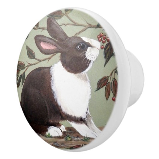 Niedliches holländisches Kaninchen Bunny Sage Wood Keramikknauf (Rechts)