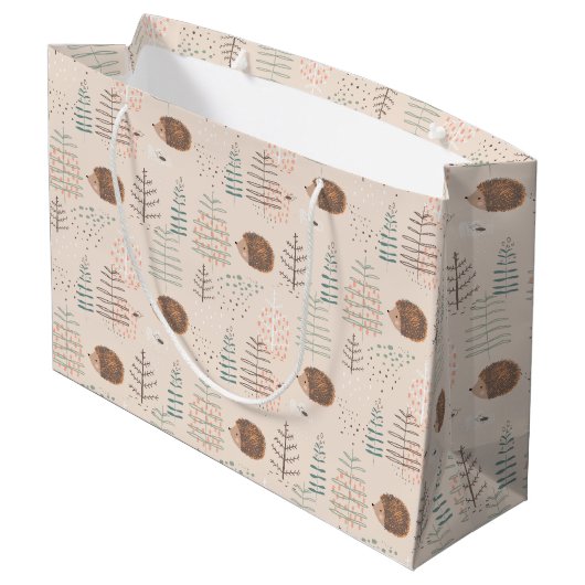 Niedliches Holz Igel Muster Große Geschenktüte (Rückseite Schrägansicht)