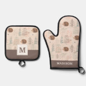 Niedliches Holz Igel Muster Ofenhandschuh & Topflappen-Set (Vorderseite)