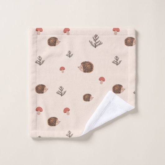 Niedliches Holz Igel- und Pilzmuster Badhandtuch Set (Waschlappen)