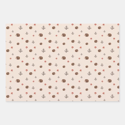 Niedliches Holz Igel- und Pilzmuster Geschenkpapier Set (Vorderseite 2)