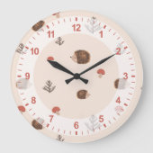 Niedliches Holz Igel- und Pilzmuster Große Wanduhr (Vorderseite)