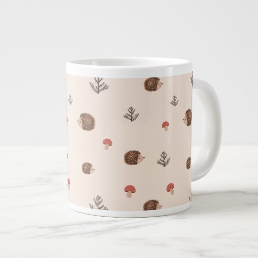 Niedliches Holz Igel- und Pilzmuster Jumbo-Tasse (Vorderseite Rechts)