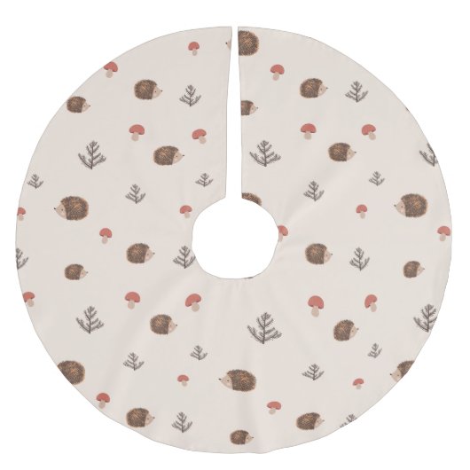 Niedliches Holz Igel- und Pilzmuster Polyester Weihnachtsbaumdecke (Vorderseite)