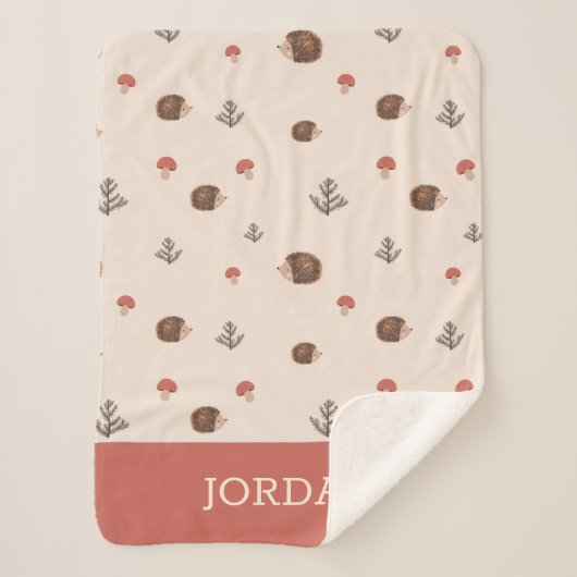 Niedliches Holz Igel- und Pilzmuster Sherpadecke (Vorderseite)