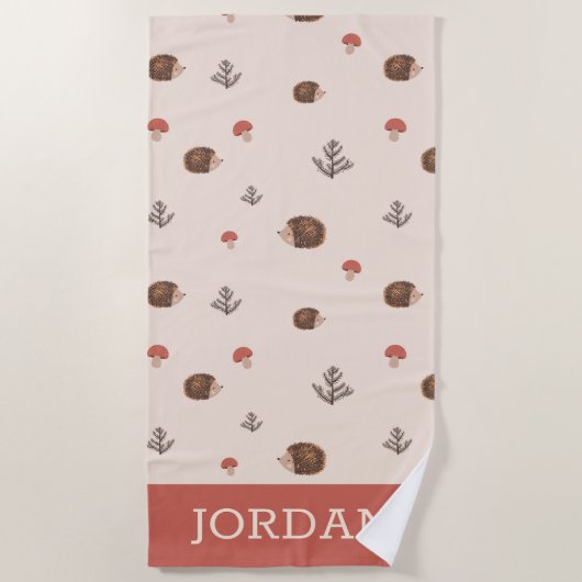 Niedliches Holz Igel- und Pilzmuster Strandtuch (Vorderseite)