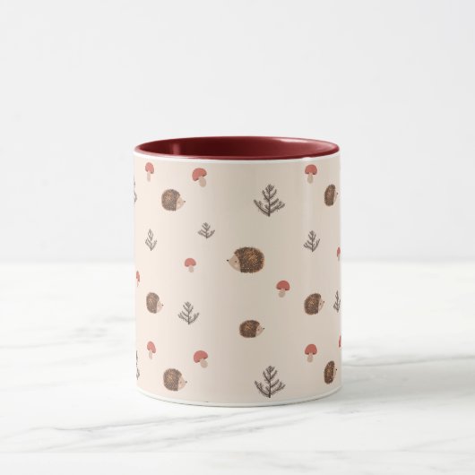 Niedliches Holz Igel- und Pilzmuster Tasse (Zentrum)
