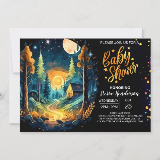 Niedliches Holz in die Woods Baby Dusche Einladung (Vorderseite)
