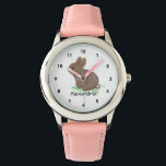 Niedliches Holz - Sonnenname Personalisiert Armbanduhr<br><div class="desc">Was für ein niedliches,  realistisch bemaltes Hasen mit einer rosa Nase,  die in einem Kleeblatt sitzt! Helfen Sie Ihrem Kind,  mit dieser bezaubernden Armbanduhr Zeit behalten! Personalisieren Sie es mit dem Namen Ihres Kindes.</div>