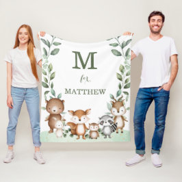 Niedliches Holz Tiere Grünpflanzen Monogram Baby Fleecedecke