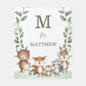 Niedliches Holz Tiere Grünpflanzen Monogram Baby Fleecedecke (Vorderseite)