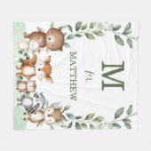 Niedliches Holz Tiere Grünpflanzen Monogram Baby Fleecedecke (Vorderseite (Horizontal))