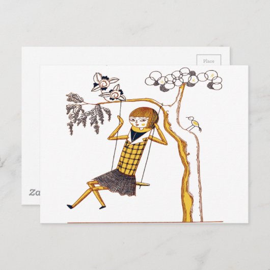 NIEDLICHES HOLZDOLL AUF SCHWANZ POSTKARTE (Vorne/Hinten)