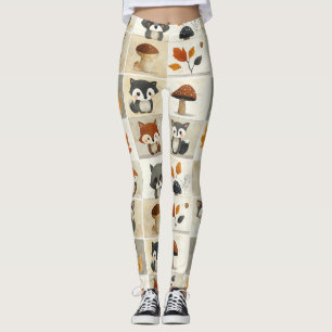 Niedliches Holzschnitt Muster: Adorable Tiere Leggings