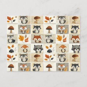 Niedliches Holzschnitt Muster: Adorable Tiere Postkarte