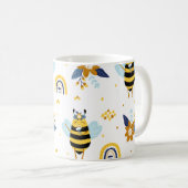Niedliches Honey Bee Floral Rainbow Muster Kaffeetasse (VorderseiteRechts)