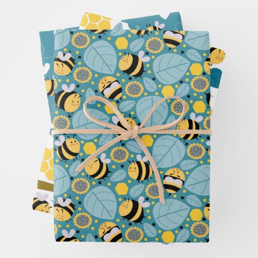 Niedliches Honey Bee Wrapping Paper Set von 3 Geschenkpapier Set (Beispiel)