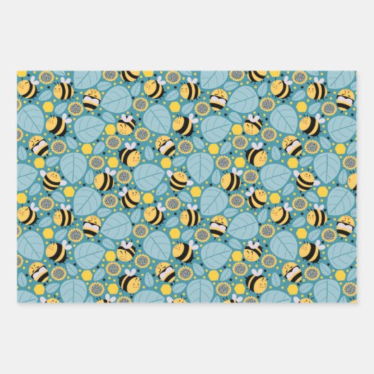 Niedliches Honey Bee Wrapping Paper Set von 3 Geschenkpapier Set (Vorderseite)
