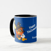 Niedliches Hoot Owl und Ghost Halloween Tasse (Vorderseite Links)