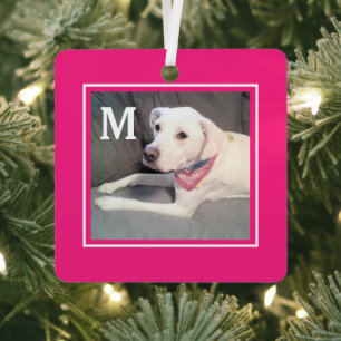 Niedliches Hot Pink 2 Foto Hund und erste Weihnach Ornament Aus Metall