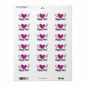 Niedliches Hot Pink Heart Wings Happy Mail Package Adressaufkleber (Vorne)