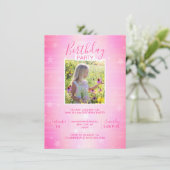 Niedliches Hot Pink Twinkle Stars Girl | FOTO Einladung (Stehend Vorderseite)