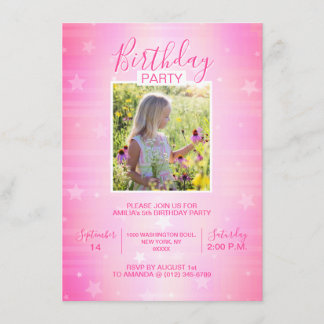 Niedliches Hot Pink Twinkle Stars Girl | FOTO Einladung
