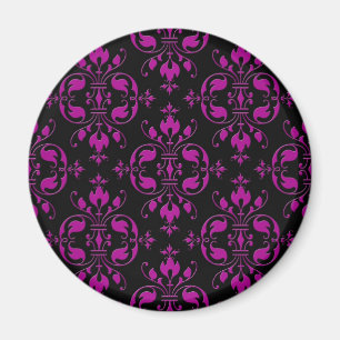 Niedliches Hot Pink über die schwarze Damaske Magnet
