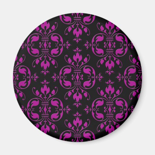Niedliches Hot Pink über die schwarze Damaske Magnet (Vorne)