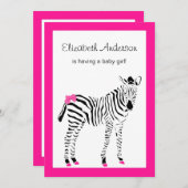 Niedliches Hot-Pink und schwarze Zebra Girly Babyd Einladung (Vorne/Hinten)