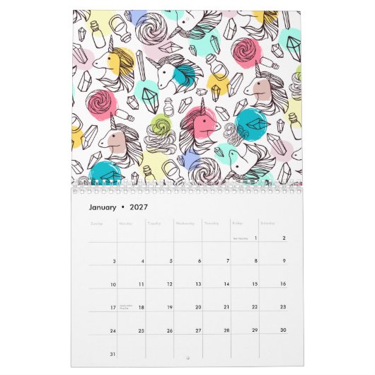 Niedliches Hübsches Einhornmuster Kalender (Jan 2027)