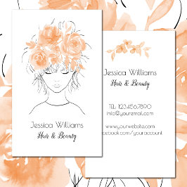 Niedliches hübsches Girl pfirsichfarbene Rose Visitenkarte