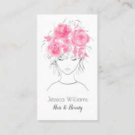 Niedliches hübsches Mädchen mit rosa Aquarellfarbe Terminkarte