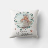 Niedliches Hübsches Wreath Baby First Christmas Fo Kissen (Rückseite)