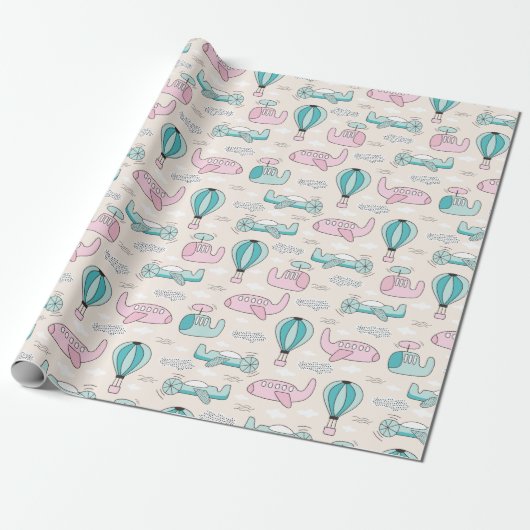 Niedliches Hubschraubermuster Geschenkpapier (Ungerollt)