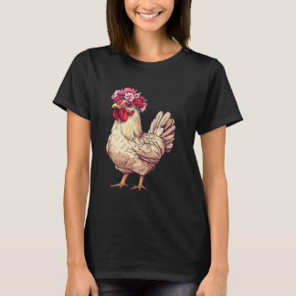 Niedliches Huhn mit Blumenhut T-Shirt