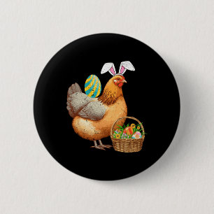 Niedliches Huhn und sonnige Ohren Ostereier Ostert Button