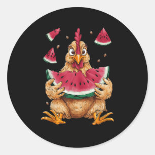 Niedliches Hühnchen Eating Watermelon Frucht Somme Runder Aufkleber