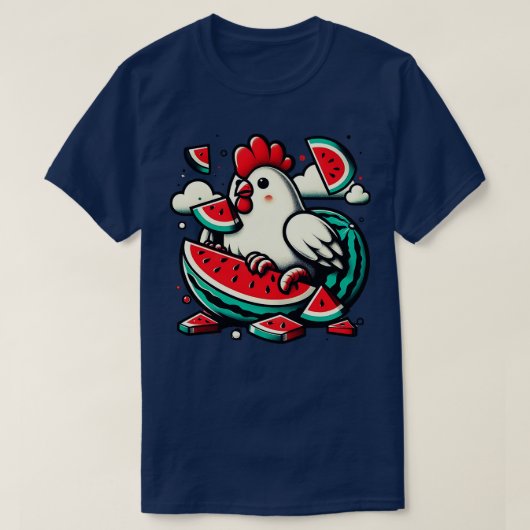 Niedliches Hühnchen Eating Watermelon Frucht Somme T-Shirt (Design vorne)
