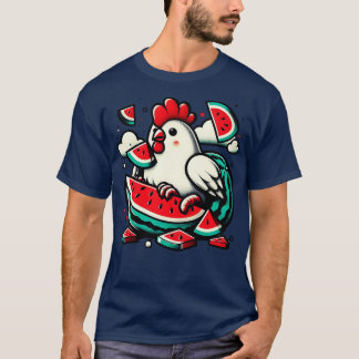 Niedliches Hühnchen Eating Watermelon Frucht Somme T-Shirt