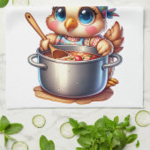 Niedliches Hühnerkochen auf Stove Geschirrtuch (Gefaltet)